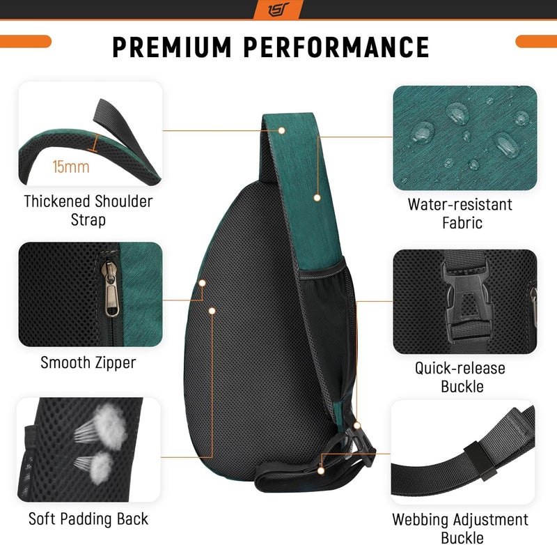 SKYSPER Sling Bag RFID Crossbody Sling Backpack Cross Body Shoulder Travel Bag Hiking Daypack for Women Men(Darkgreen) - Image 4